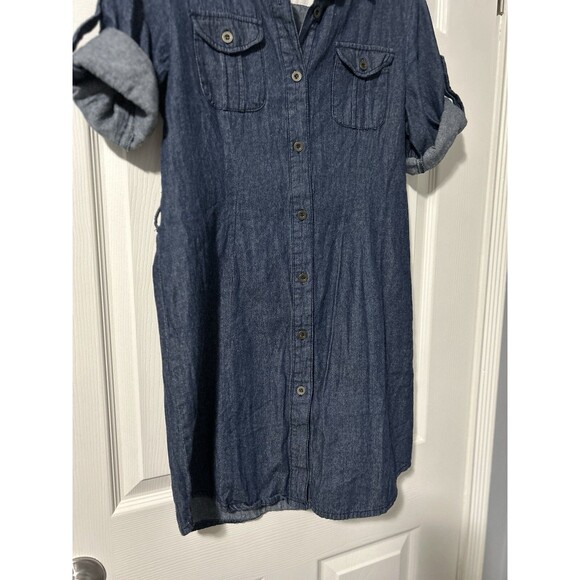 Derek Heart Roll Tab Sleeve Button Down Denim Shirt Dress Juniors Size Medium - Picture 4 of 8